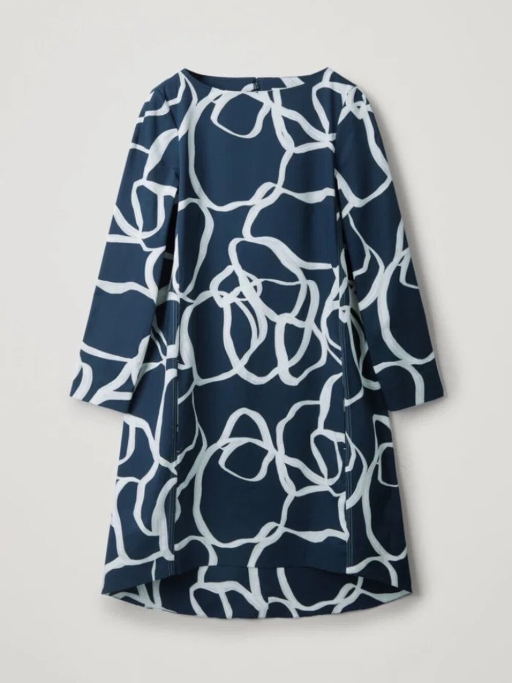 COS VOLUMINOUS A-LINE DRESS WITH SEAM DETAILS Navy / white